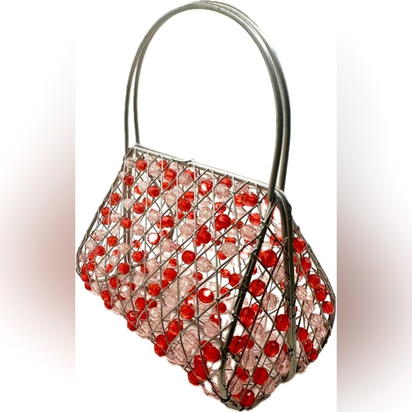 Adorable American Vintage beaded red& clear beads handbag-Good Preowned Vintage - Picture 3 of 6